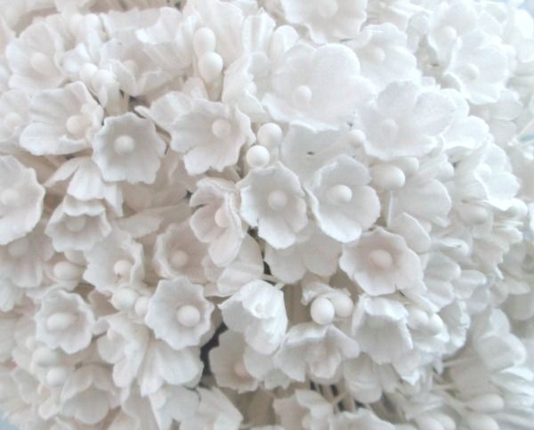 Forget Me Not Vintage Style Millinery Paper Flower Bouquet - Wedding Cake White - 1 Bouquet