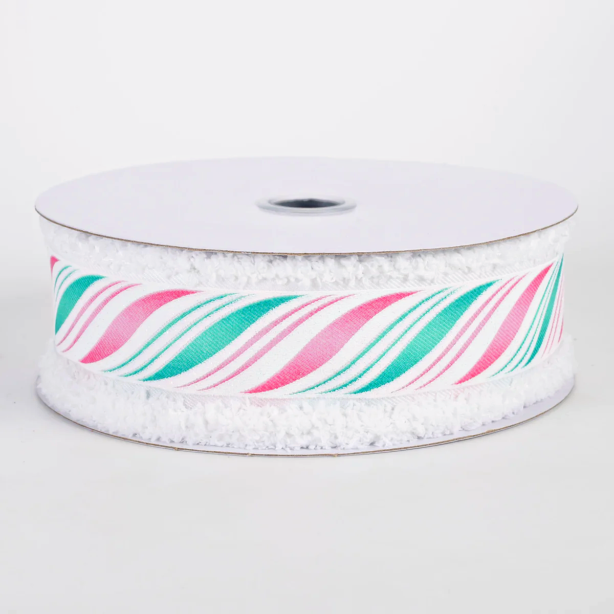 1 1/2" Peppermint Candy Cane Twist Drift Edge Wired Ribbon: Pink & Mint - 1 Yard