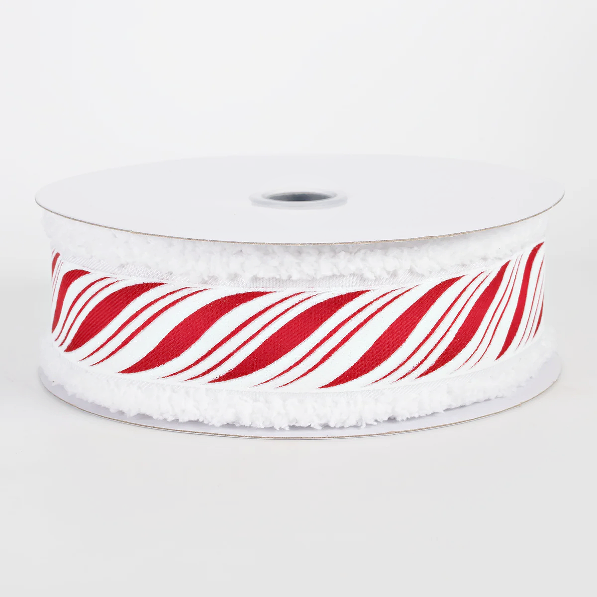1 1/2" Peppermint Candy Cane Twist Drift Edge Wired Ribbon: Red & White - 1 Yard