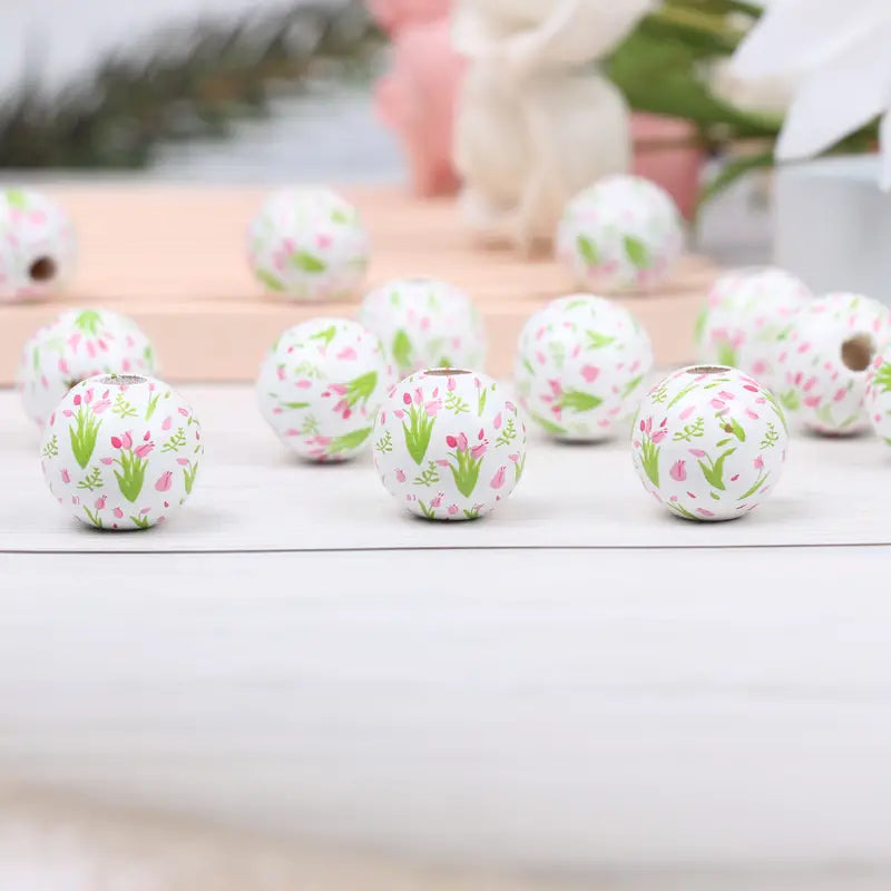 Mother’s Day Pink Floral Wooden Beads - Set of 50 - Sugar Pink Boutique