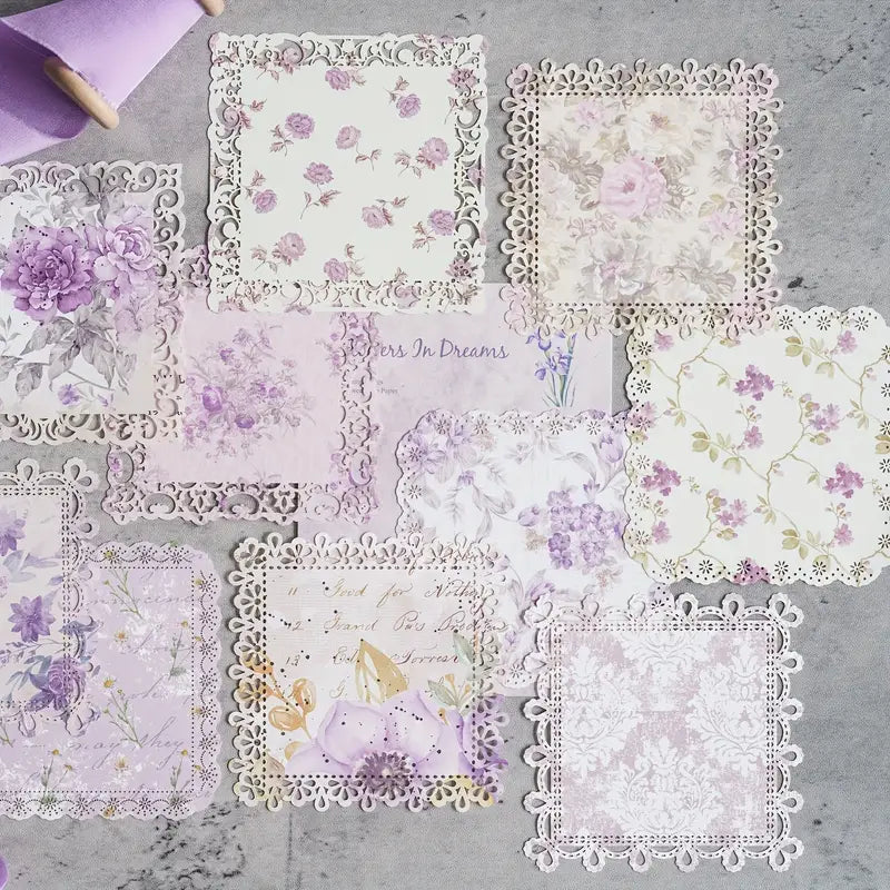Shabby Chic Lavender Floral Vintage Style Lace Doily Papers - Set of 10