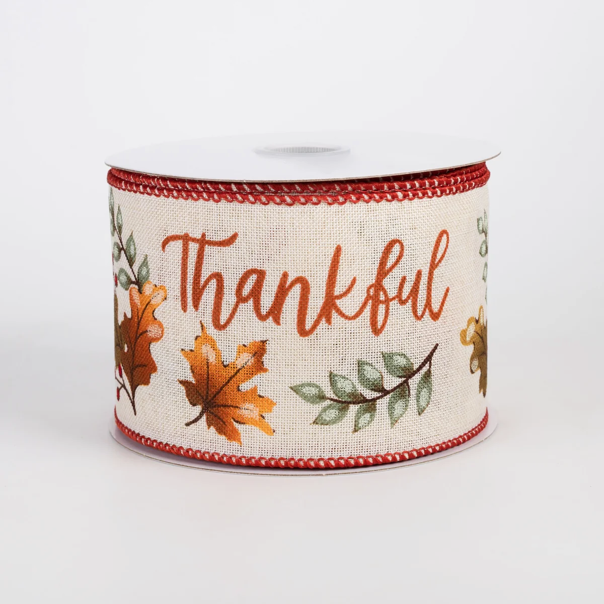 2 1/2" Linen Thankful Garland Wired Ribbon: Ivory - 1 Yard