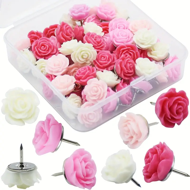 Shabby Chic Rose Theme Thumbtacks - Set of 30 - Sugar Pink Boutique