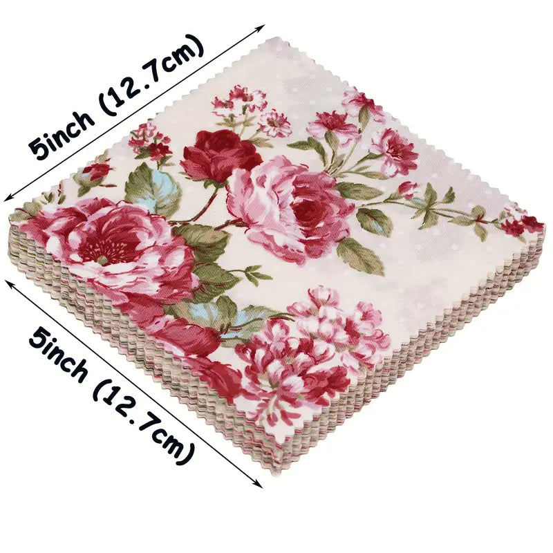 Shabby Chic Vintage Style Floral & Gingham Charm Pack - 5" X 5" - Set of 42 Fabric Squares