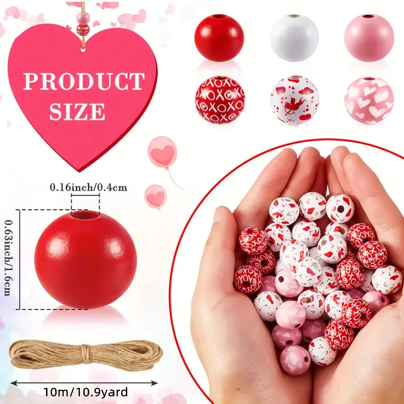 Valentine's Day Wooden Beads - Set of 60 - Sugar Pink Boutique