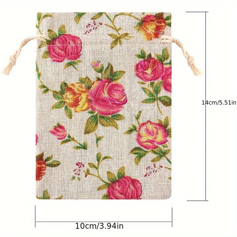 Shabby Chic Floral Burlap Drawstring Bags - Set of 4 - Sugar Pink Boutique