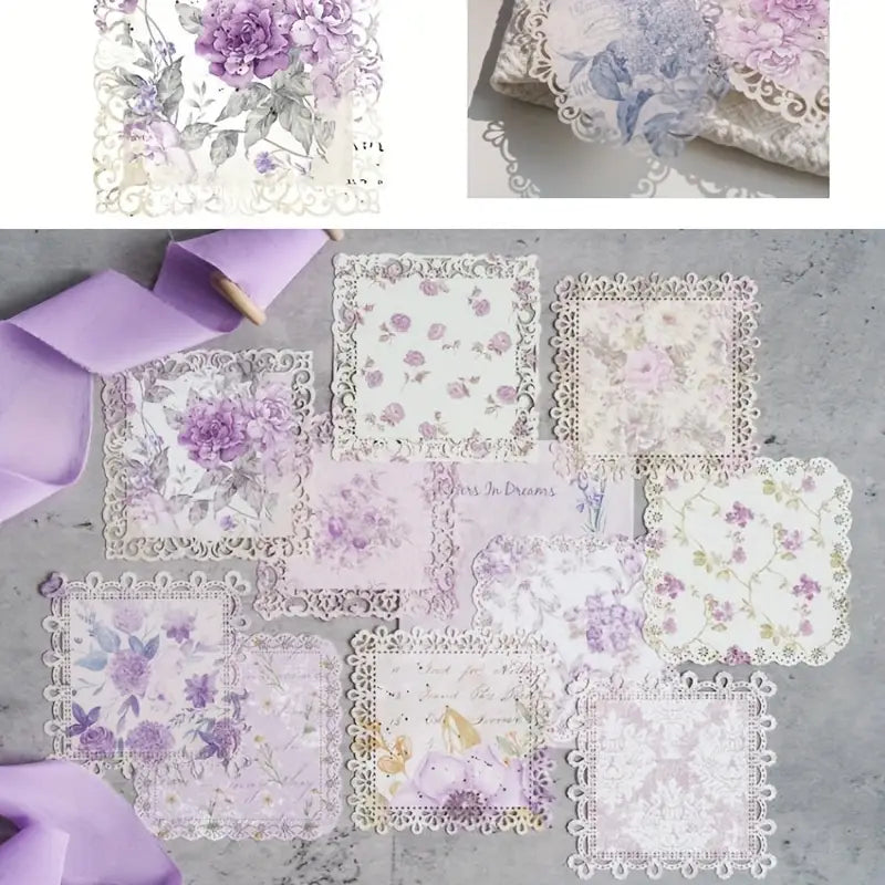 Shabby Chic Lavender Floral Vintage Style Lace Doily Papers - Set of 10
