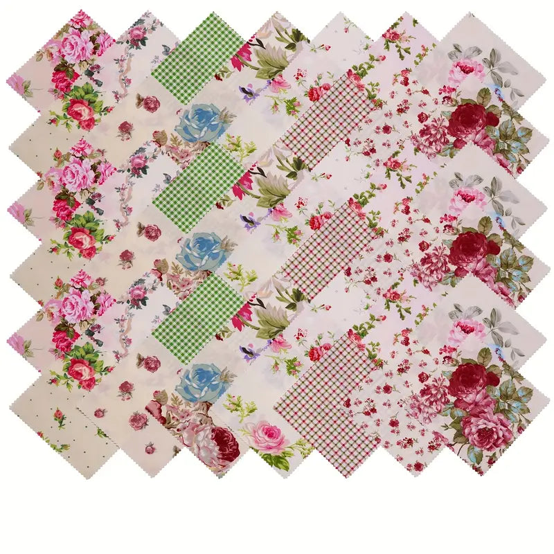 Shabby Chic Vintage Style Floral & Gingham Charm Pack - 5" X 5" - Set of 42 Fabric Squares