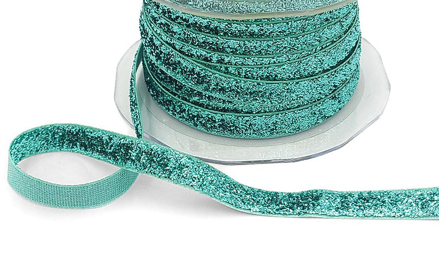 Metallic Velvet Ribbon with Woven Edge - Teal - 3/8 inch - 1 Yard