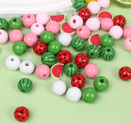Watermelon Themed Summer Wooden Beads - Set of 105