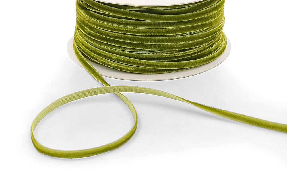 Sweet Pea Green Velvet String Ribbon - 1/8 inch - 1 Yard - Sugar Pink Boutique