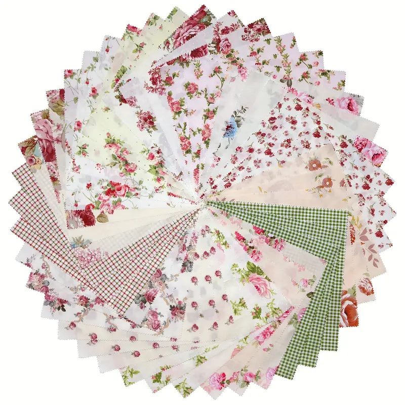 Shabby Chic Vintage Style Floral & Gingham Charm Pack - 5" X 5" - Set of 42 Fabric Squares
