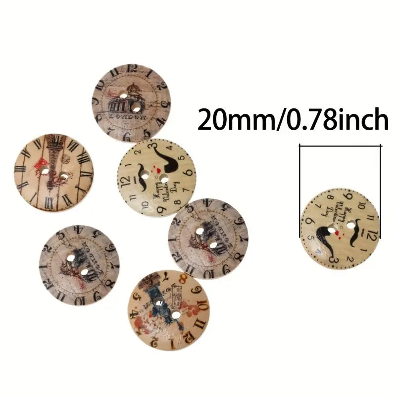 Vintage Style Wooden Retro Painted Clock Buttons Mix - Set of 50 - Sugar Pink Boutique