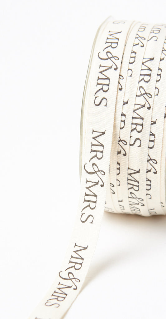 Mr & Mrs Ivory Canvas Ribbon - 1/2 inch - 1 Yard - Sugar Pink Boutique