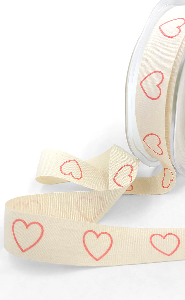 Heart Outline Ivory Canvas Ribbon - 3/4 inch - 1 Yard