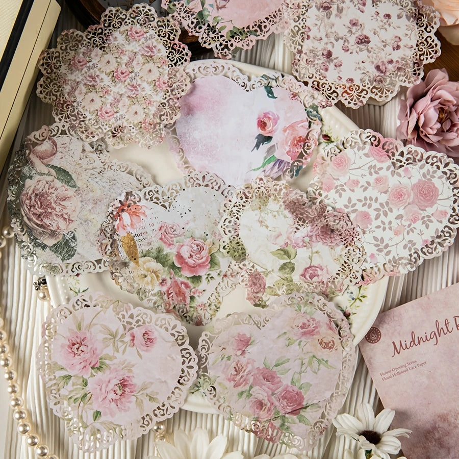 Shabby Pink Rose Vintage Style Lace Doily Papers - Set of 10