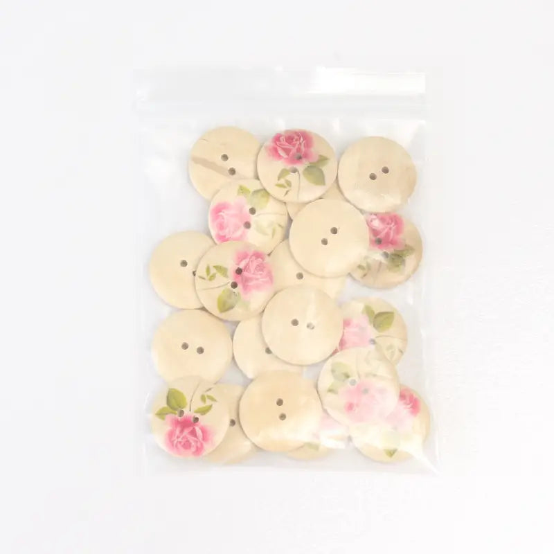 Shabby Chic Roses Wooden Painted Buttons - Set of 20