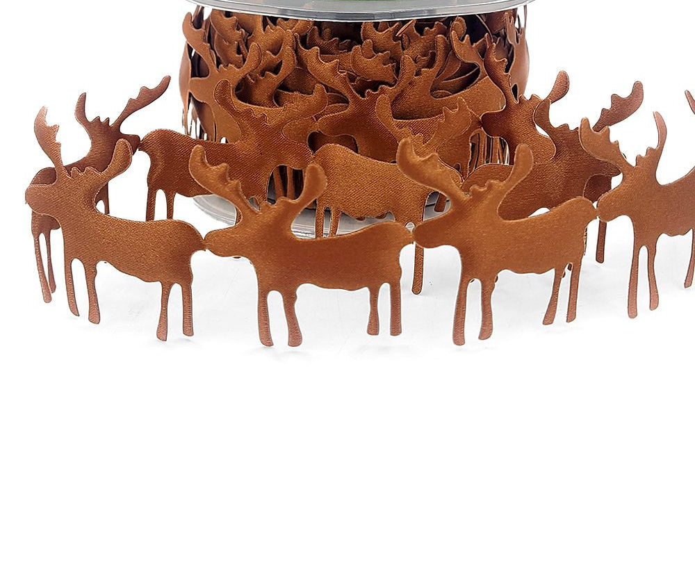 Puffy Satin Brown Moose Cut Out Banner Ribbon - 1 1/2" - 1 Yard - Sugar Pink Boutique