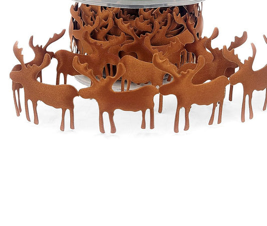 Puffy Satin Brown Moose Cut Out Banner Ribbon - 1 1/2" - 1 Yard - Sugar Pink Boutique