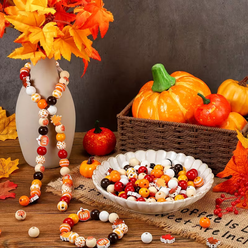 Autumn Wooden Beads - Set of 160