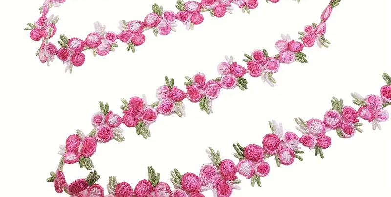 Pink and Green Floral Embroidered Lace Trim - .70 inch - 1 Yard - Sugar Pink Boutique