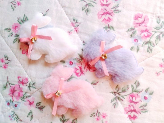 Set of 3 - Fuzzy Bunny Rabbit Appliques - 2 1/2" - Sugar Pink Boutique