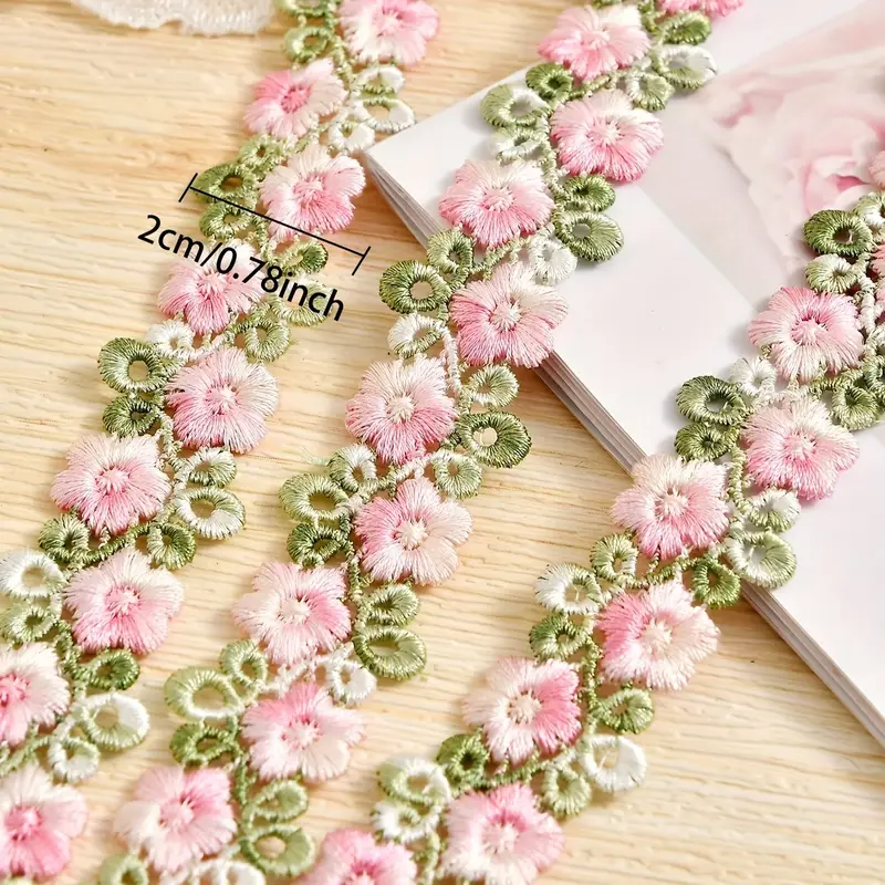 Pale Pink and Green Floral Embroidered Lace Trim - .78 inch - 1 Yard - Sugar Pink Boutique