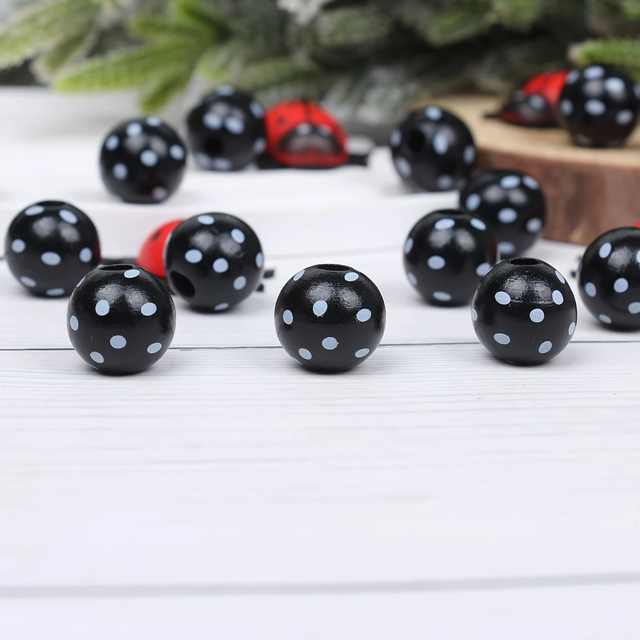 Ladybug Themed Spring & Summer Wooden Beads - Set of 60 - Sugar Pink Boutique