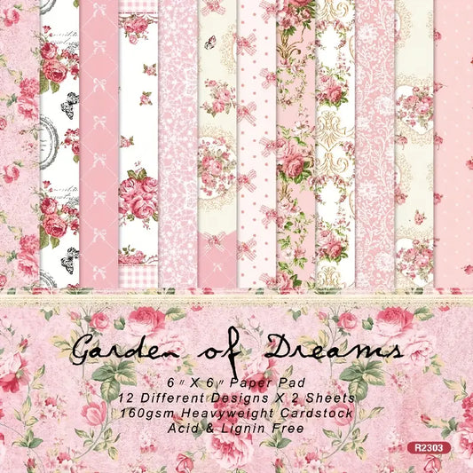 Garden of Dreams Shabby Chic Floral Pink and White 6" x 6" Paper Collection - 24- Sheets - Sugar Pink Boutique