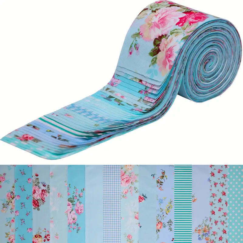 Shabby Chic Blue Floral Jelly Roll - 2.5" X 16.54" - Set of 42 Fabric Stripes