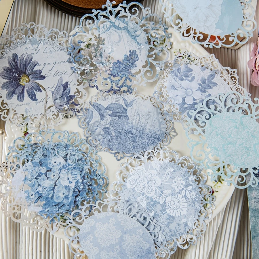 Shabby Chic Blue Floral Vintage Style Lace Doily Papers - Set of 10