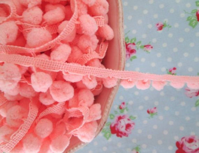 Pom Pom Trim - Salmon Pink Dangling - 1/2 inch Ball Fringe - 1 Yard
