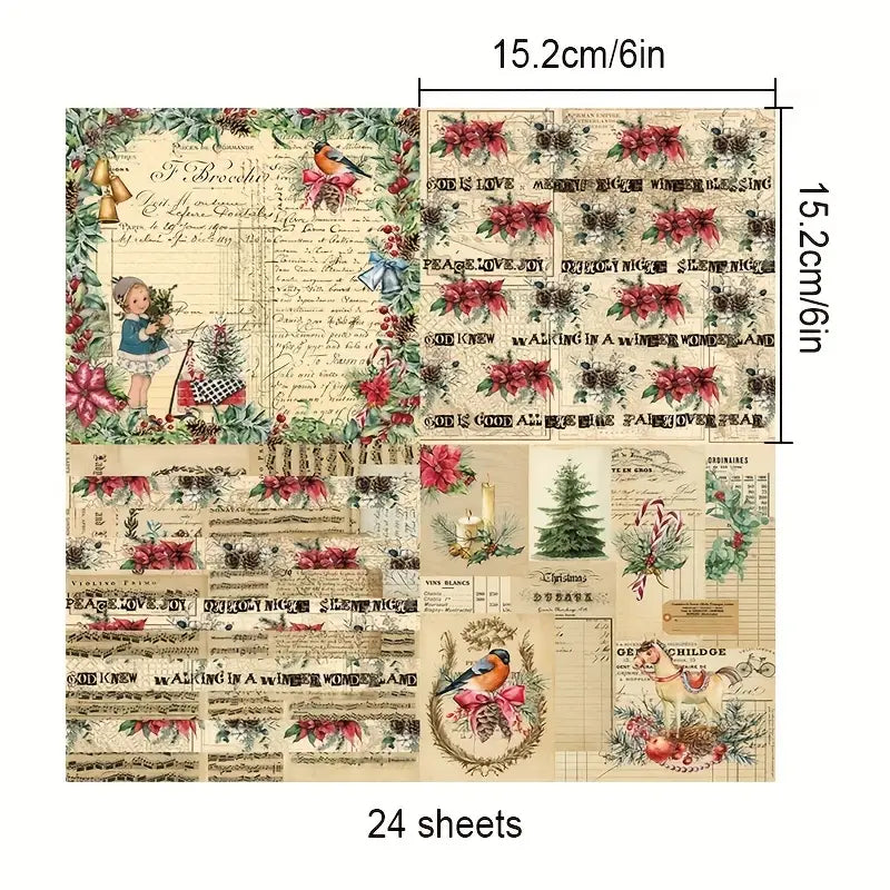 Vintage Style Christmas Designs Paper Collection - 6" x 6" - 24- Sheets - Sugar Pink Boutique