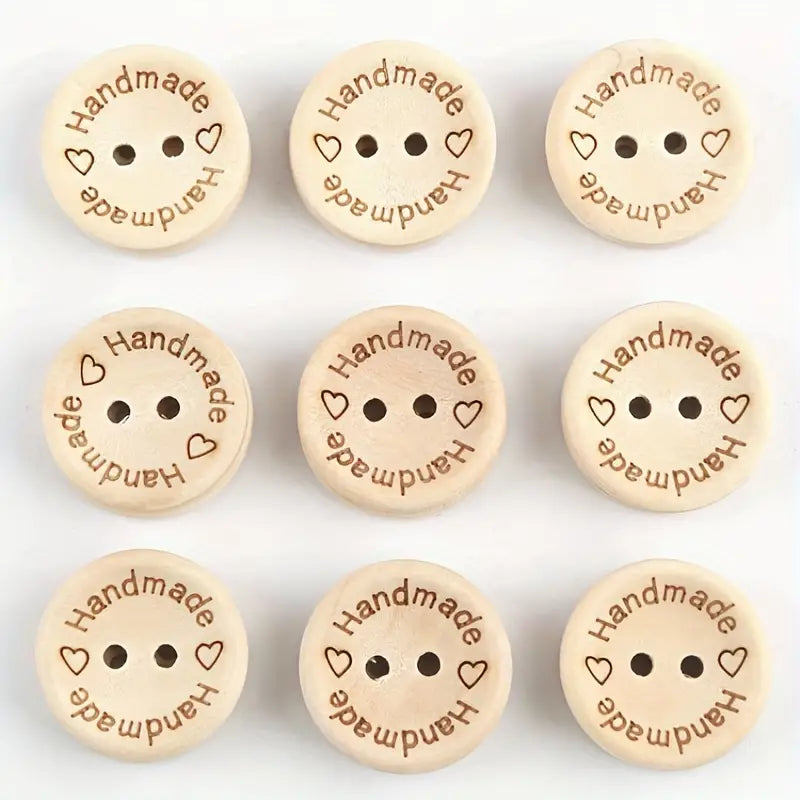 Handmade With Love Wooden Buttons - Set of 20