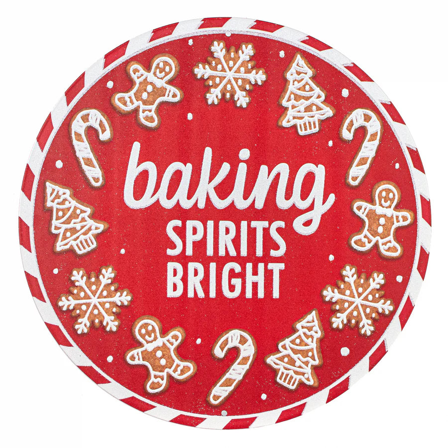 12" Metal Glittered Sign: Red Christmas Baking Spirits Bright - Sugar Pink Boutique