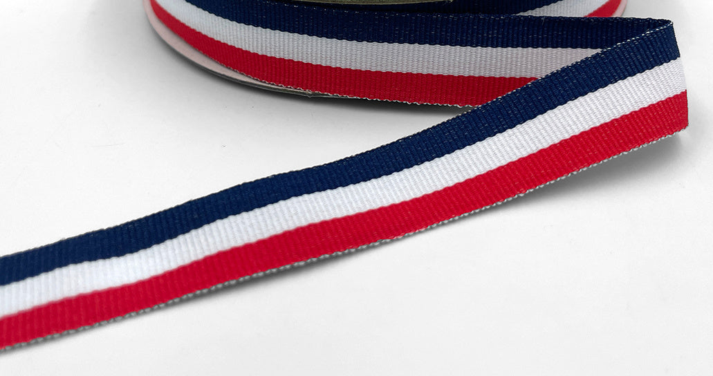 Patriotic Red, White & Blue, Striped Grosgrain Ribbon - 5/8" - 1 Yard