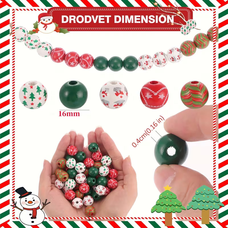 Christmas Wooden Beads - Set of 50