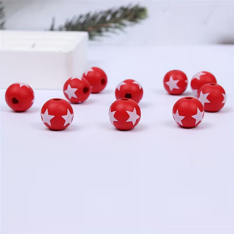 Patriotic Wooden Beads - Set of 50