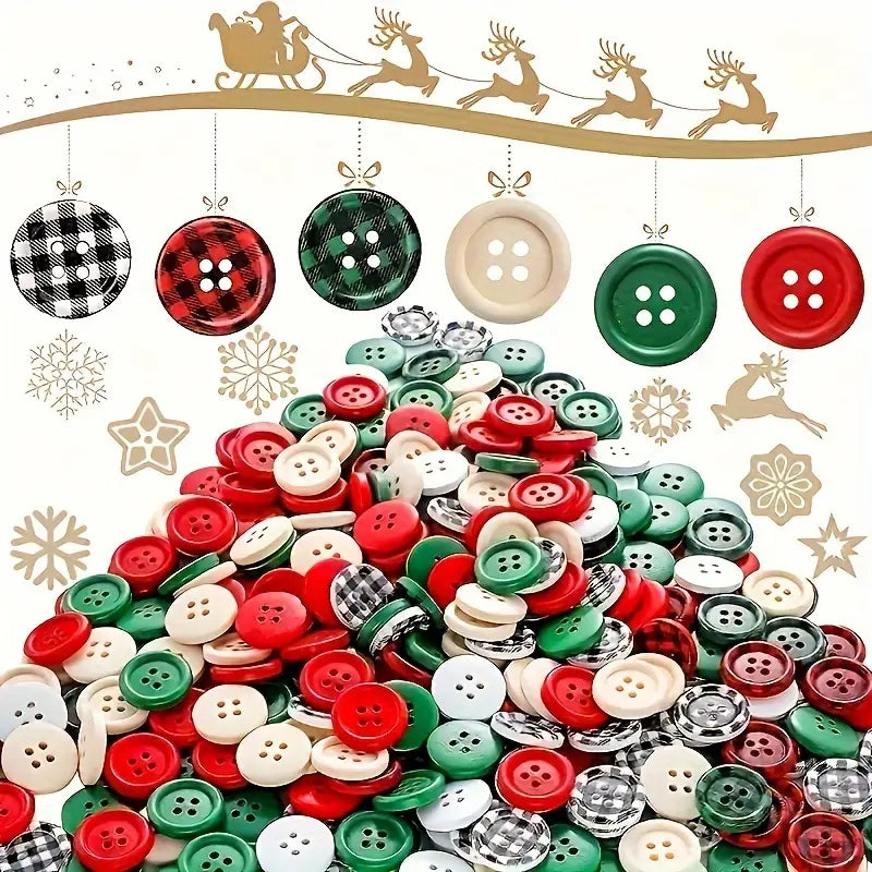 Christmas Wooden Buttons - Set of 60