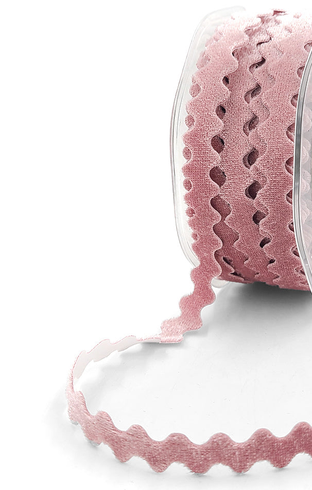 Adhesive Velvet Ric Rac Trim - Dusty Pink - 3/8 inch - 1 Yard