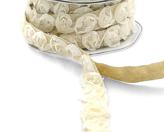 Adhesive Woven Rosettes Trim - Ivory - 5/8 inch - 1 Yard - Sugar Pink Boutique