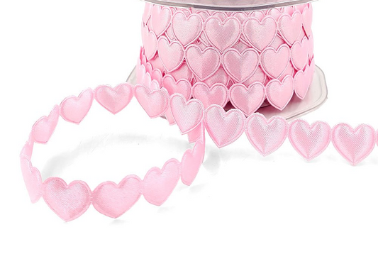 Valentine Pink Satin Hearts Cut Out Ribbon/Trim - 3/4 inch - 1 Yard - Sugar Pink Boutique