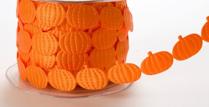 Orange Satin Pumpkin Cut Out Ribbon/Trim - 3/4 inch - 1 Yard - Sugar Pink Boutique