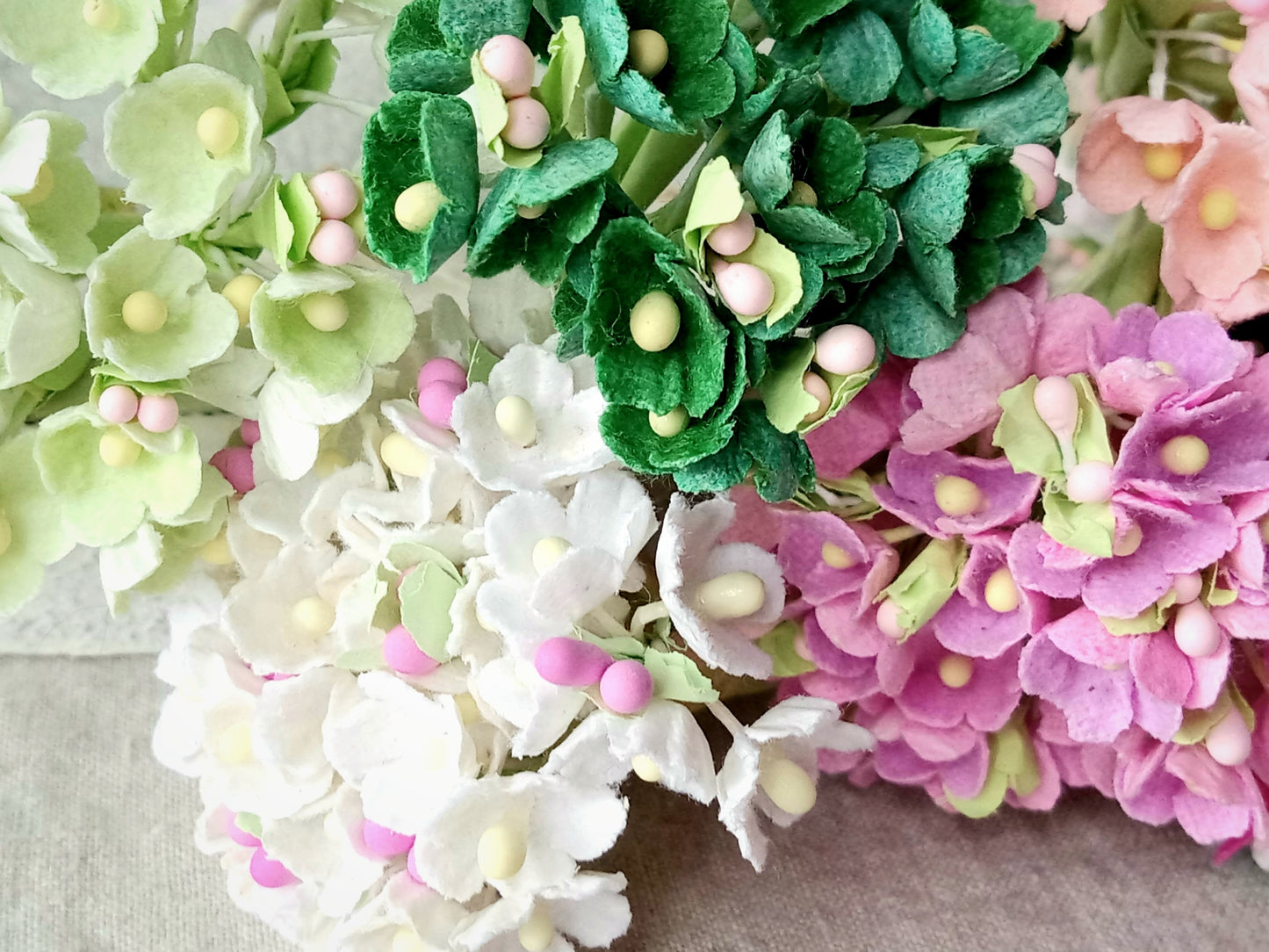 Forget Me Not Vintage Style Millinery Paper Flower Bouquet - Green - 1 Bouquet