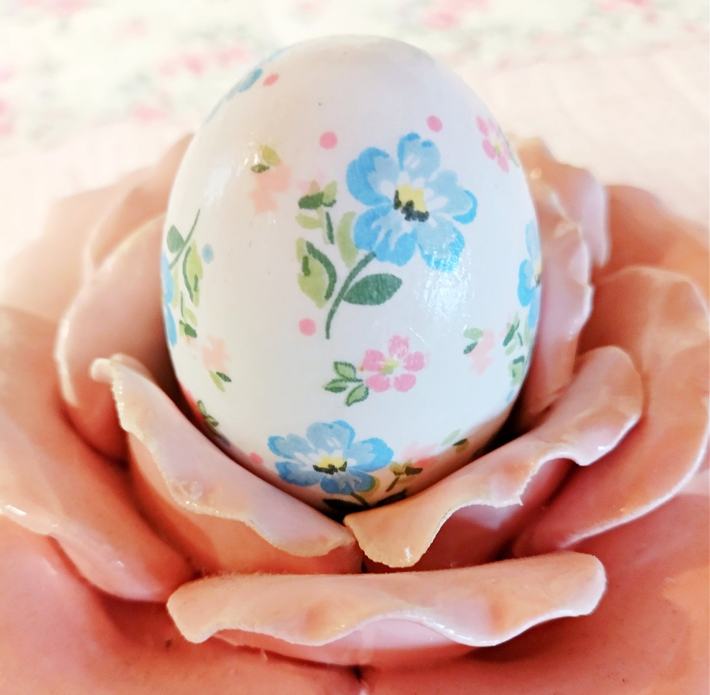 Decoupaged Wooden Easter Egg - Pink and Blue Floral - 1 Egg - Sugar Pink Boutique