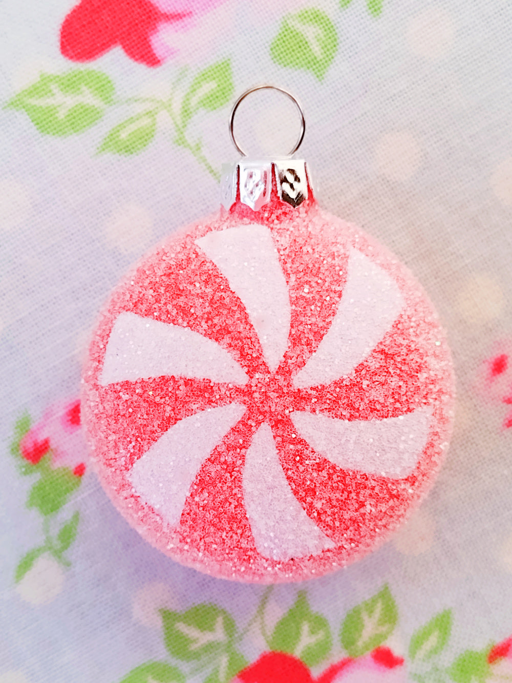 Glittered Swirled Small Christmas Candy Ornaments - 1 3/8 inch - Set of 4 - Sugar Pink Boutique