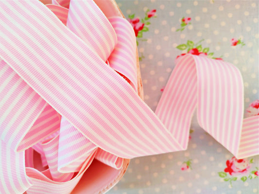 Striped Grosgrain Ribbon - Pale Pink and Ivory - 1 1/2 inch - 1 Yard - Sugar Pink Boutique