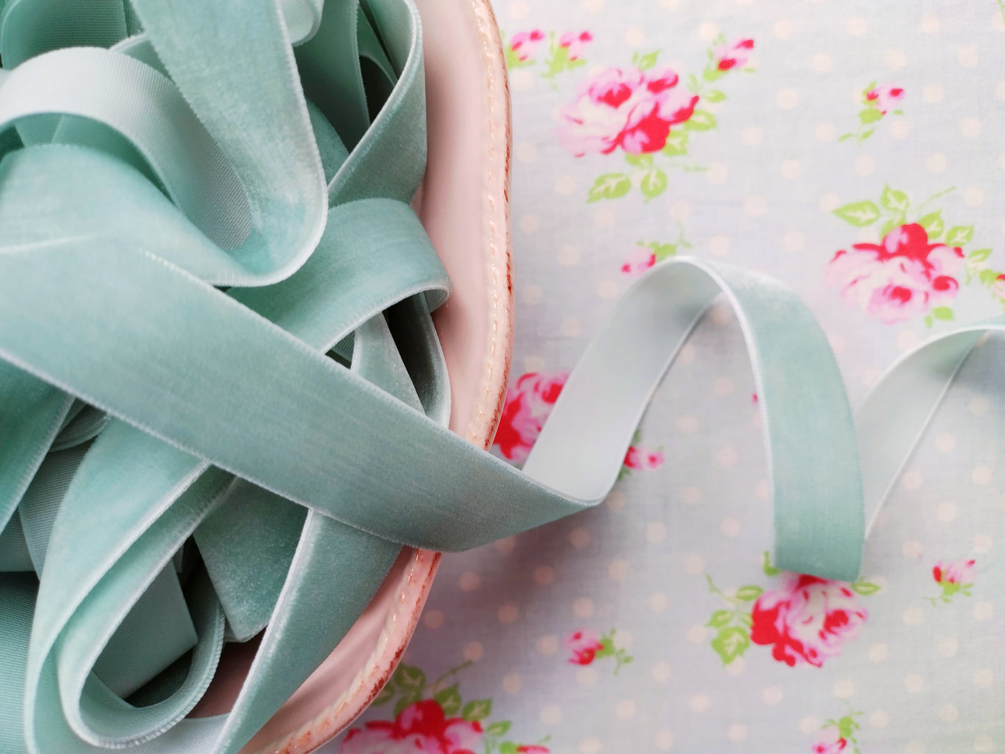 Powder Blue Velvet Ribbon - 3/4 inch - 1 Yard - Sugar Pink Boutique