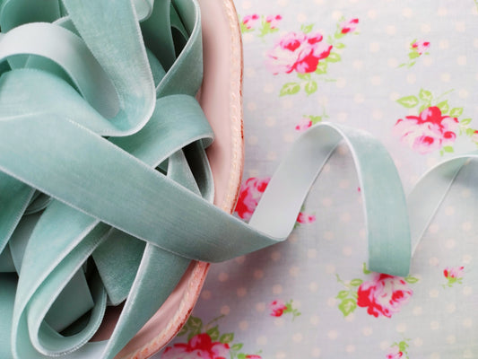 Powder Blue Velvet Ribbon - 3/4 inch - 1 Yard - Sugar Pink Boutique
