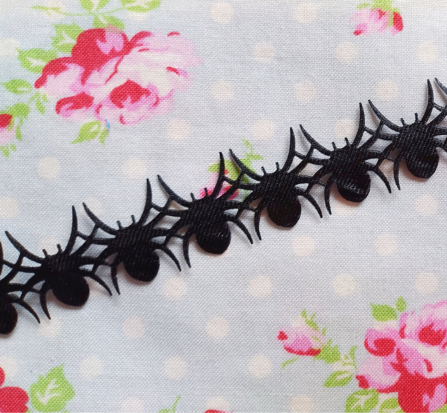 Black Spiders Satin Cut Out Ribbon/Trim - 7/8 inch - 1 Yard